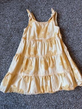 Girls Yellow Tiered Cotton Sundress with Floral Motif